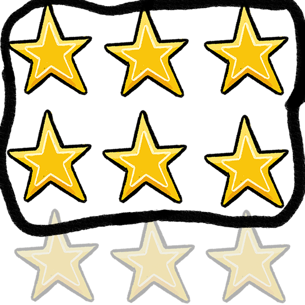 a square of nine stars. three are greyed out. the ones that are not greyed out is circled in black